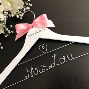 CUSTOM Wedding Hanger with date, Bridal shower gifts, Bridal Hanger,Personalized Hanger,Bridesmaid Hangers,Custom Made Hanger,Mrs Hanger image 2