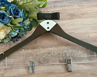 Personalized Groom's hanger with clips, Custom groom's Hanger with clips, Tuxedo hanger, Mr hanger, Men's hanger, personalized hanger