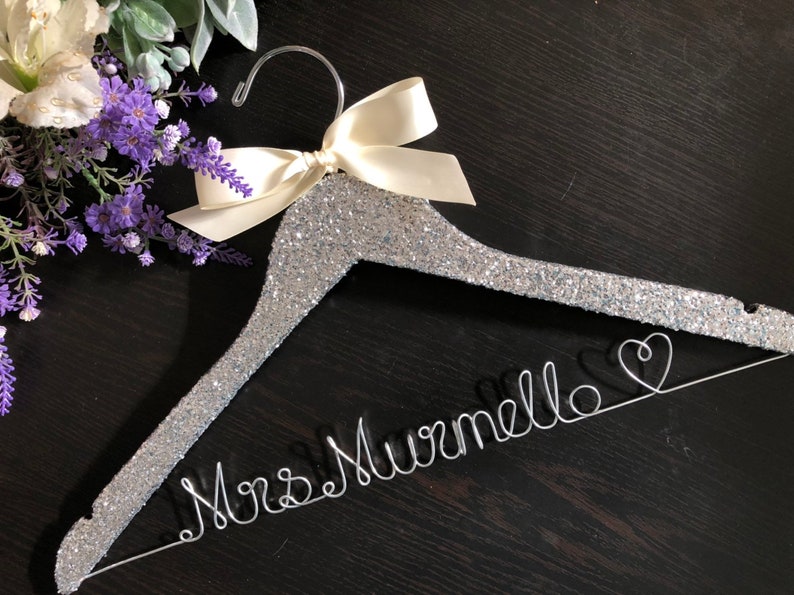 Glitter Custom Wedding Hanger, Bridal hanger, Personalized Wedding Hanger,Bride's Gift,Bridesmaid Hang,Mrs Hanger,wedding shower gift Bild 1