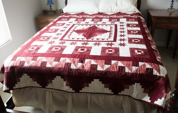 Beautiful Red And White Log Cabin Bed Quilt Or Wall Hanging Etsy