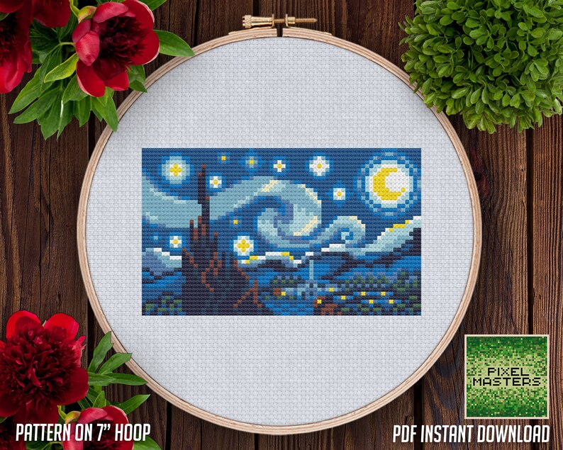 The Starry Night Cross Stitch Pattern PDF Digital Download - Etsy