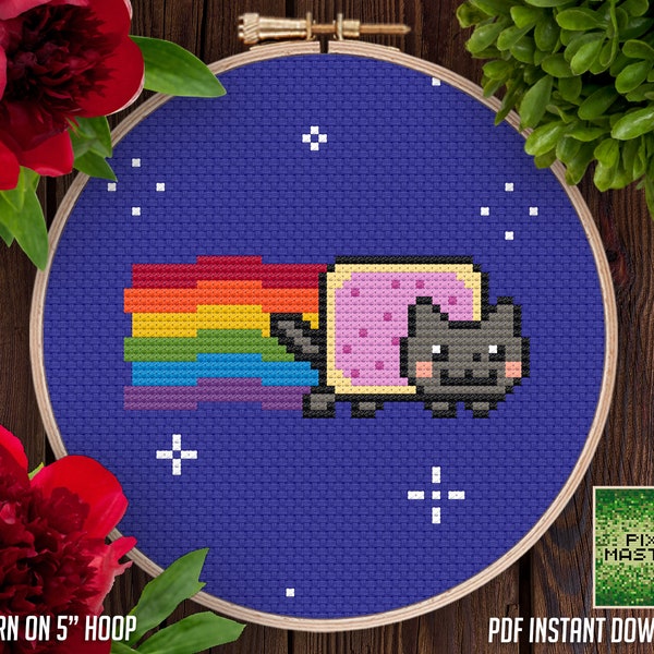 Nyan Cat Cross Stitch Pattern [PDF] - Pattern Keeper Compatible - Téléchargement numérique - Tableau mème mignon et drôle