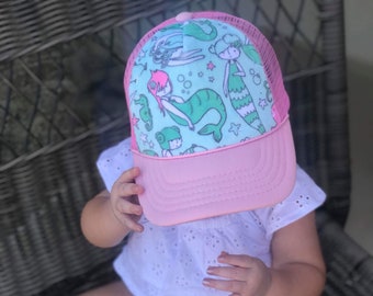 Mermaid Minky Front Trucker Hat Pink - Kids Trucker Hat - Snap Back Hat - Baby Trucker Hat - Adult Trucker Hat - Baseball Hat - Youth Hat