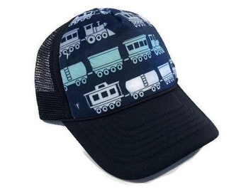 Train Minky Front Trucker Hat - Kids Trucker Hat - Snap Back Hat - Baby Trucker Hat - Adult Trucker Hat - Kids Baseball Hat - Youth Hat