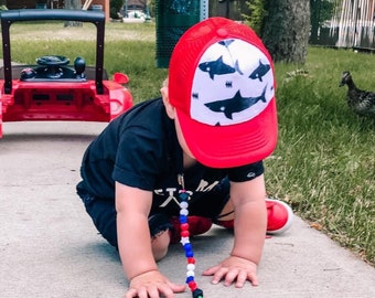 Shark Minky Front Trucker Hat Red - Kids Trucker Hat - Snap Back Hat - Baby Trucker Hat - Adult Trucker Hat - Kids Baseball Hat - Youth Hat
