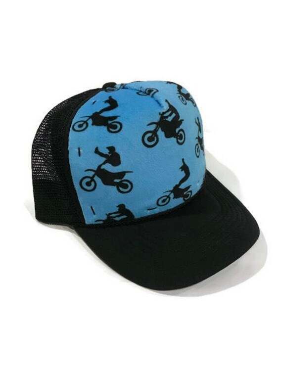 Blue Motocross Minky Front Trucker Hat Kids Trucker Hat 