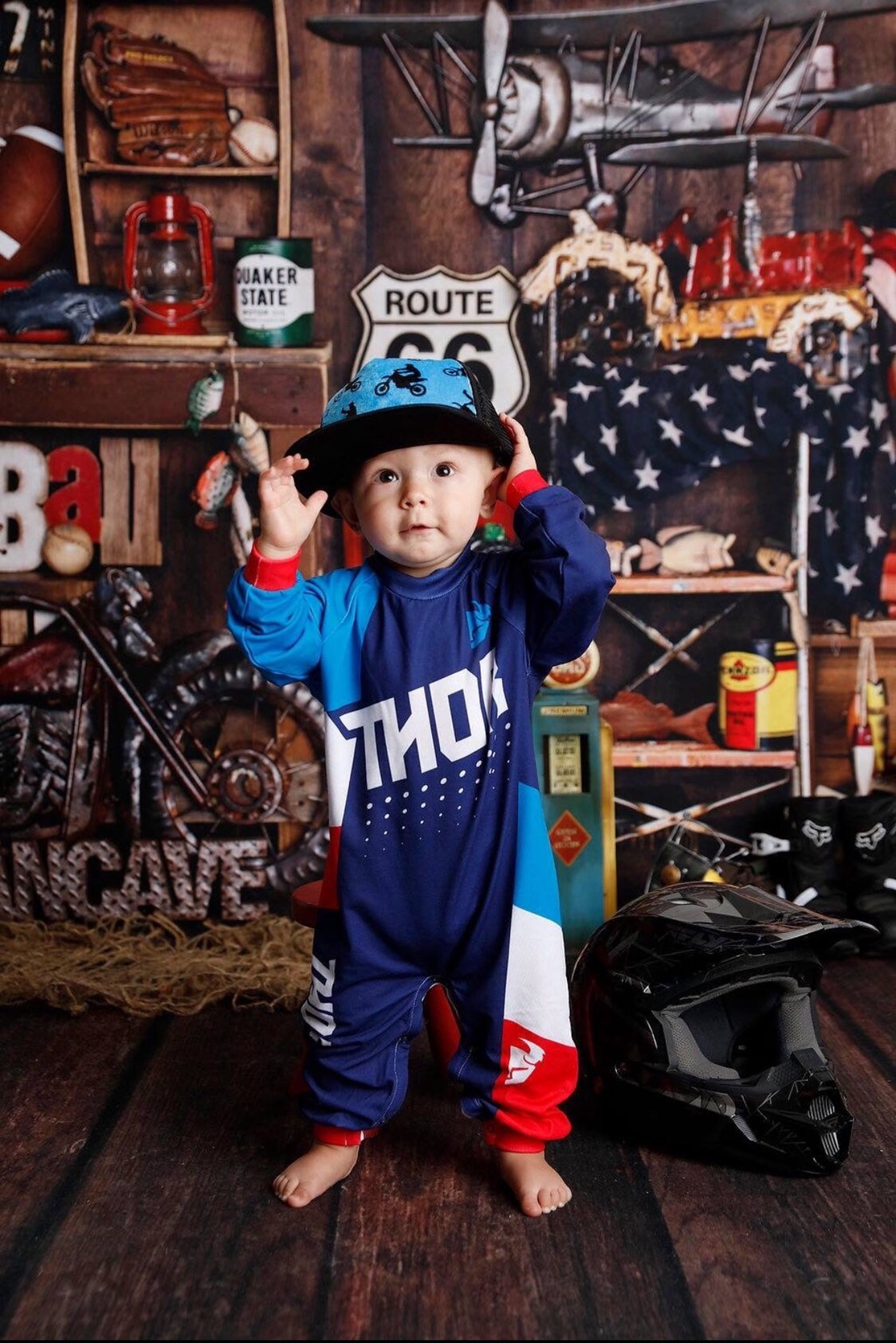 Blue Motocross Minky Front Trucker Hat Kids Trucker Hat 