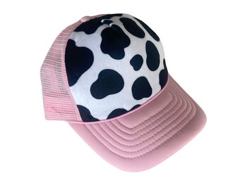 Pink Cow Spots Minky Front Trucker Hat - Kids Trucker Hat - Snap Back Hat - Baby Trucker Hat - Kids Baseball Hat - Youth Hat