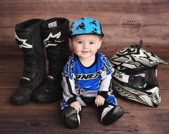Blue Motocross Minky Front Trucker Hat - Kids Trucker Hat - Snap Back Hat - Baby Trucker Hat - Adult Trucker Hat - Kids Baseball Hat