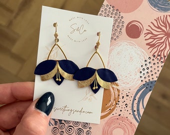 Boucles d’oreilles capucine bleu Roy et doré,  accessoire mariage, bijoux féminin, cadeau noël, cadeau anniversaire tendance pour femme