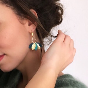 ESMEE Leather Floral Earrings, Trendy Jewelry, Wedding Accessory, Witness Jewelry, Customizable Colors