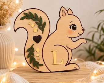 Poetic Children's Wall Decor | Personalized Gold Initial Animal Wooden Plaque | Children's Room Decor | Baby Shower Gift | Forest Decor