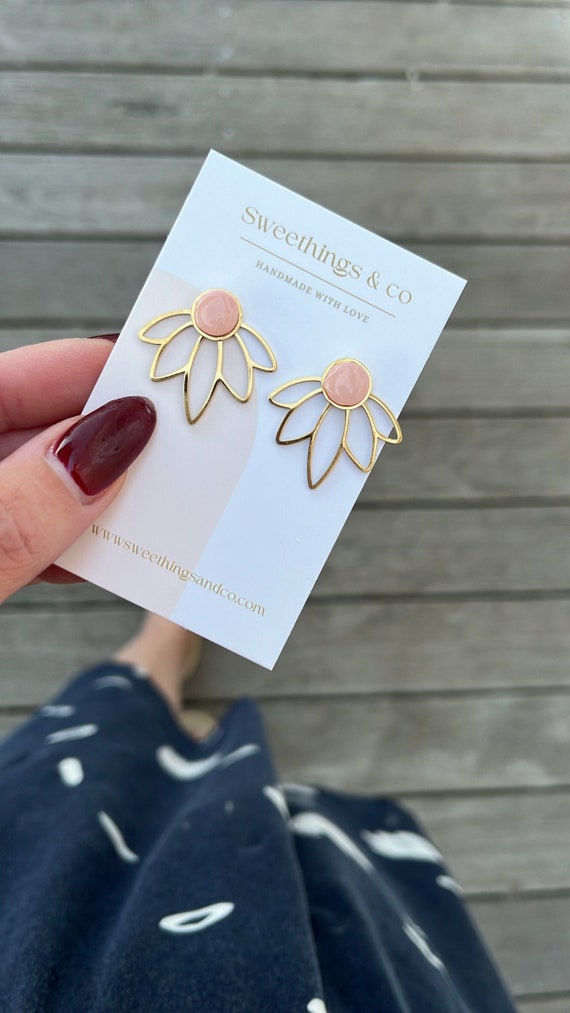 Boucles d'oreilles poétique rose poudré doré Accessoire de mode