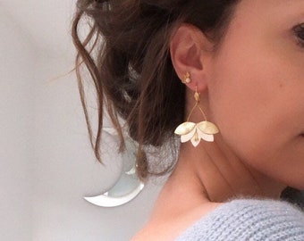 CAPUCINE gouden en crèmewitte oorbellen | Boho chique trouwaccessoire | kerstcadeau | Bruids oorbellen