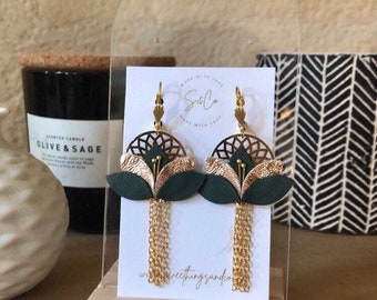 YSEE Boho Chic Ohrringe, Ohrringe aus Rotgold und Khaki, Ohrringe aus Leder, Geschenk für sie, Weihnachtsgeschenk