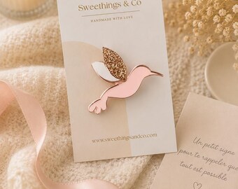 Rose gold poetic bird brooch | Romantic pastel wedding jewelry | Birthday gift for a friend | Lucky charm | Trendy Christmas gift for women
