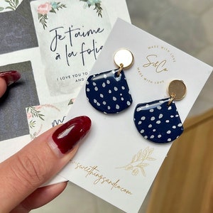 Navy blue polka dot earrings | Vintage Polka Dots | boho chic jewelry | Christmas gift for women | Trendy and elegant fashion accessory