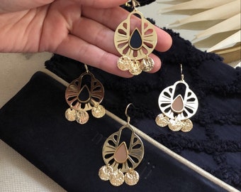 Drop earrings | golden sequin earrings | IZIA model | Trendy Christmas gift for women | Witness wedding accessory