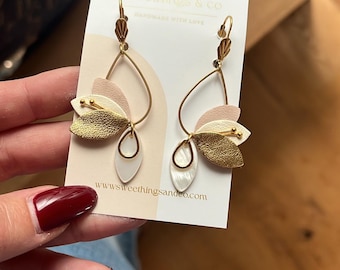 Floral leather earrings | birthday gift for a friend | poetic jewelry | wedding dress jewelry | women's jewelry | customizable