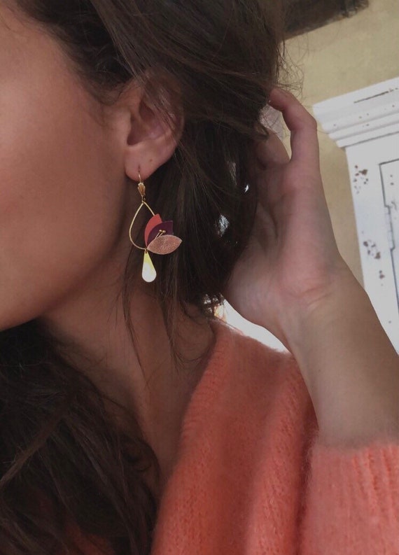 Boho Chic FLORA Golden Earrings Customizable Coral Rose Gold