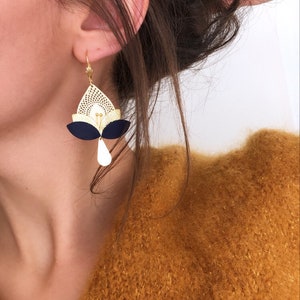 Trendy women's earrings I Amalia navy blue and gold jewelry I Trendy wedding jewelry I Customizable jewelry