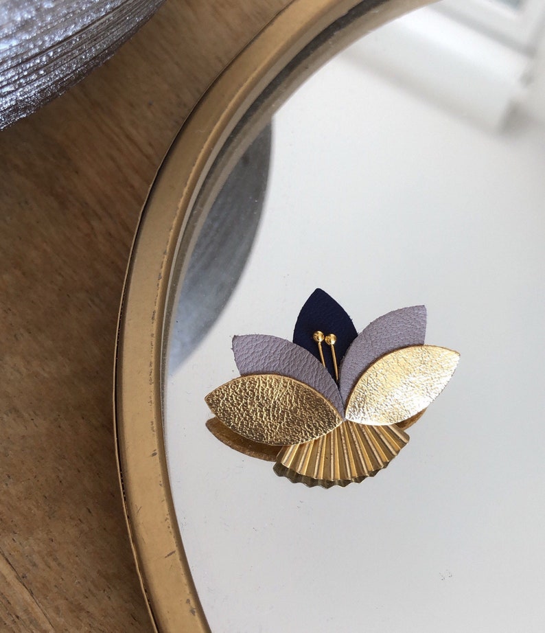 Golden poetic brooch leather jewelry brooch flower petals Cookie Gift Brooch Master thank you gift Women's Christmas Gift image 1