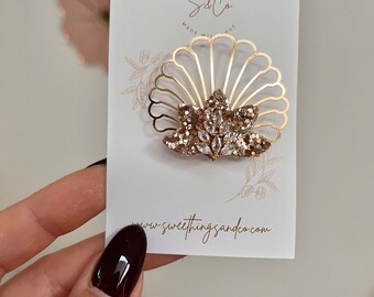 Broche fleur | broche rose gold paillette | Broche paillettes | Cadeau Noël pour femme | Cadeau fête des mères