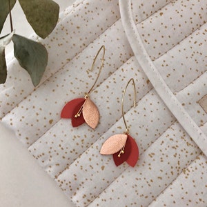 Rose gold and coral leather earrings| boho chic wedding | bridal earrings | customizable jewelry | wedding witness