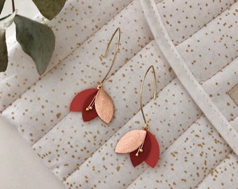 Rose gold and coral leather earrings| boho chic wedding | bridal earrings | customizable jewelry | wedding witness