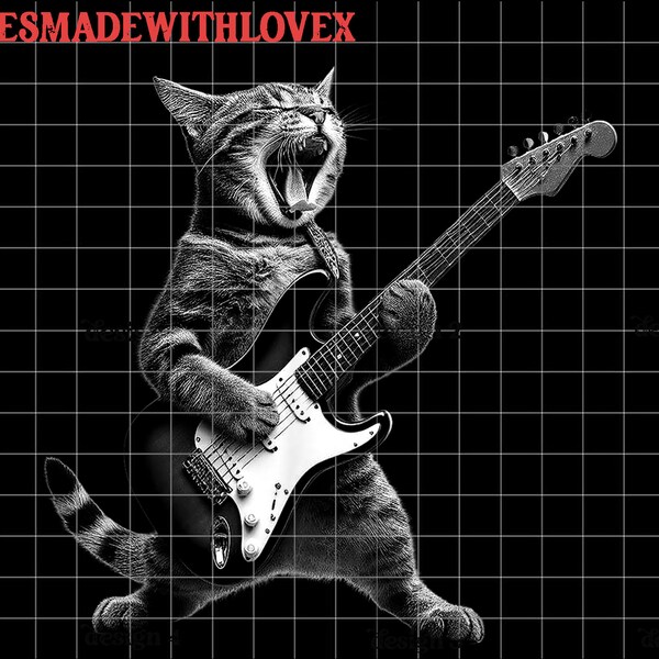 Rock Cat Playing Guitar Png, Funny Guitar Cat Png, Cat Lover Png, Vintage Cat Png, Cat and Guitar Music Tee Png, Rock Cat Playing Guitar Png