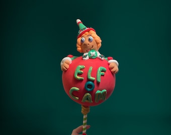 Extra Large Elf with Elf Cam Lollipop Christmas Fake Bake Whimsical Traditional Colors
