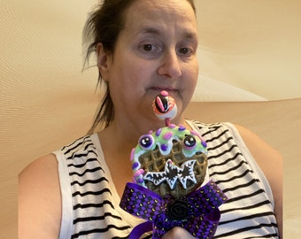 Waffle Monster with Eyeball Fake Bake Lollipop Halloween