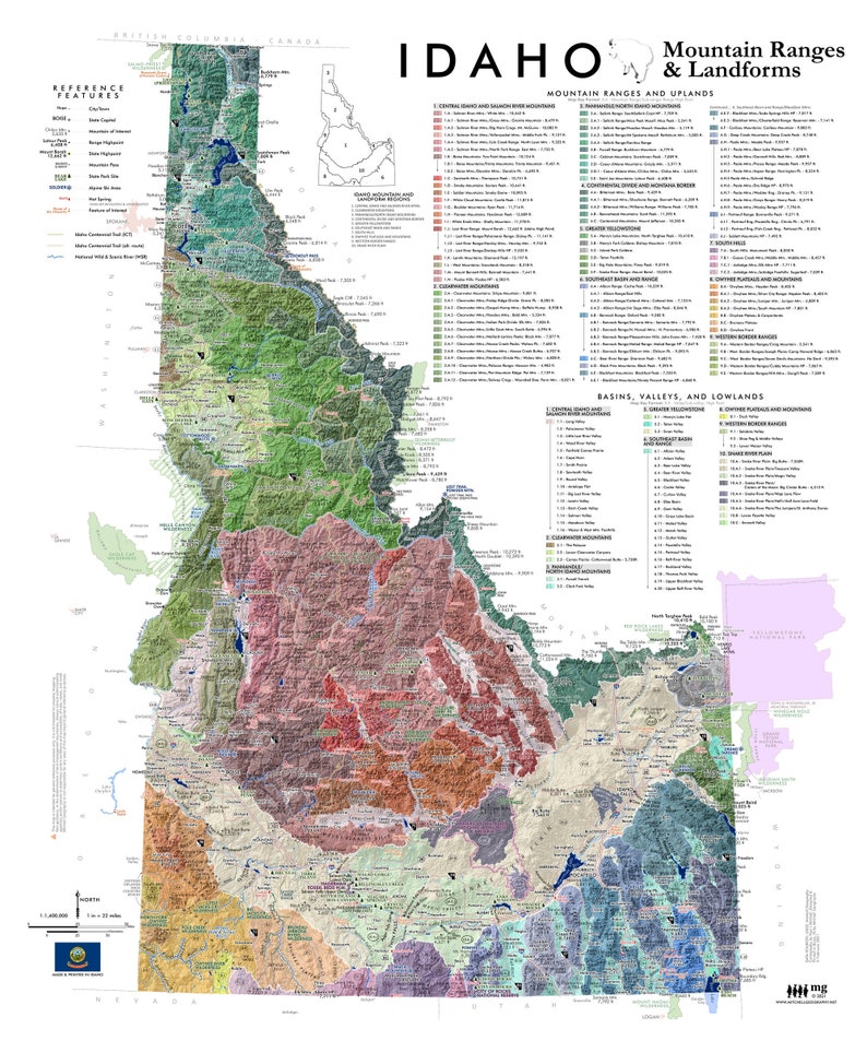 Idaho Mountain Ranges and Landforms 24 in x 20 in image 2