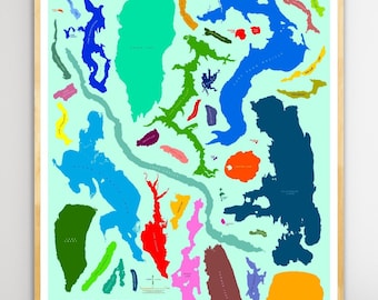 Northwest Lakes at Comparative Scale (24 in x 20 in)