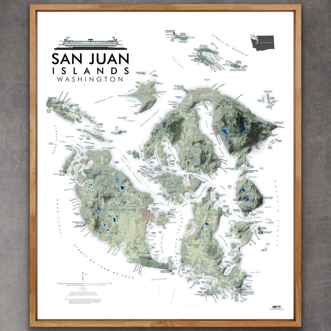 San Juan Islands Washington Map - Etsy