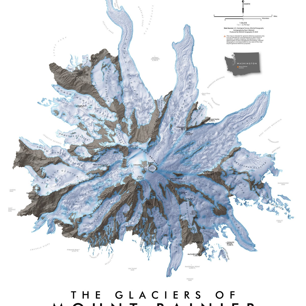 The Glaciers of Mount Rainier (24 Inch X 20 Inch) - Etsy