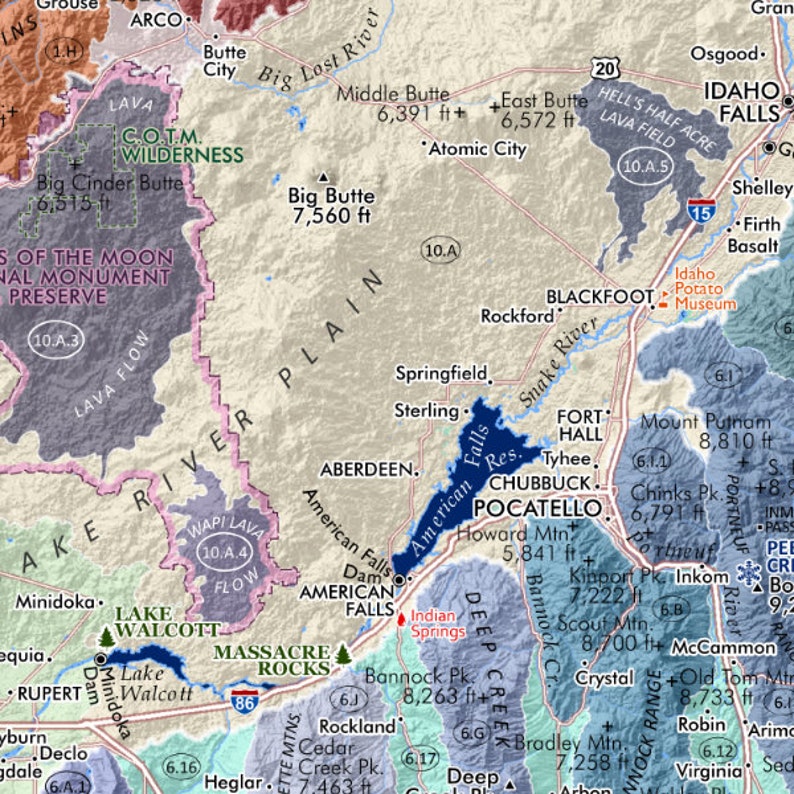 Idaho Mountain Ranges and Landforms 24 in x 20 in image 7