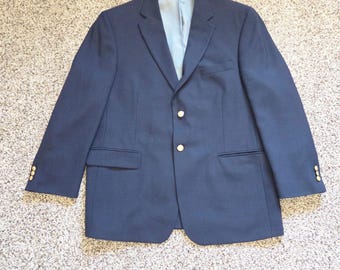 Stafford Navy Blue Wool Blend Blazer Men's Gold Button Tailored USA Size 46R Vtg