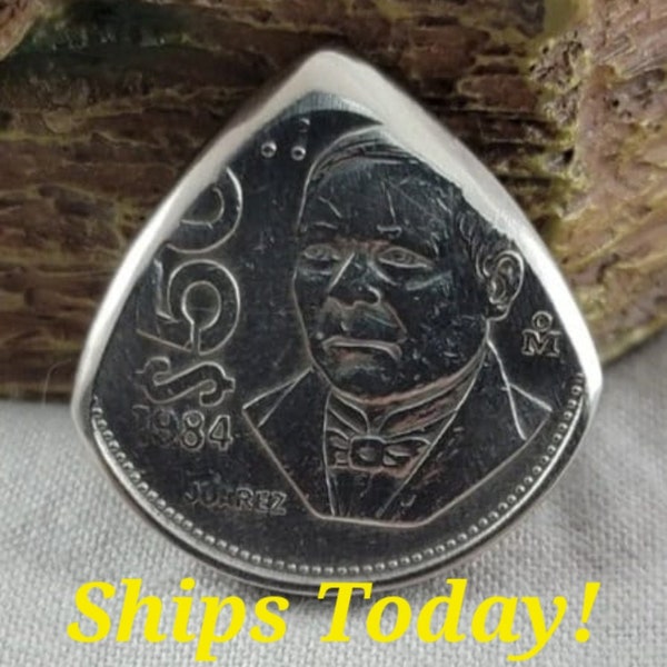 Coin guitar pick. Mexico 50 Pesos. Dated 1984. Coin Guitar Pick. Handmade. SHIPS TODAY!