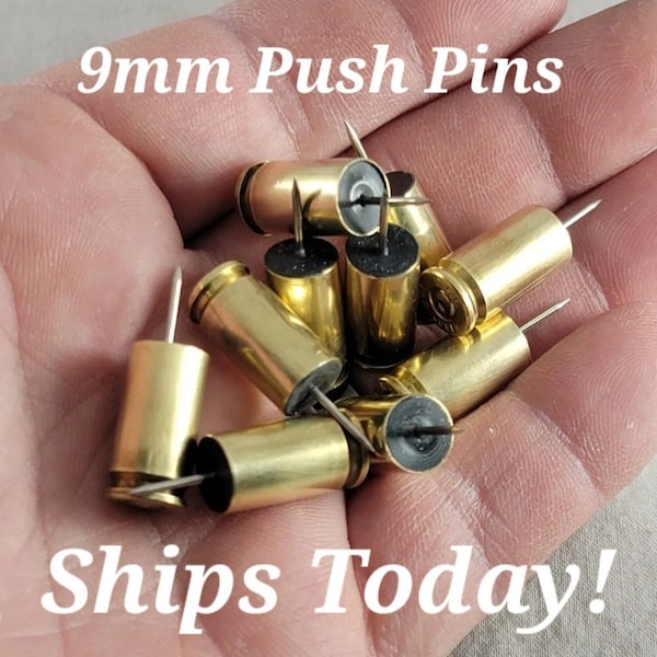 PUSH PINS. 9mm. Handmade From Real spent 9mm Bullet Casings. Handmade. Very Unique! Set Of 5. Pins, Brass, Push Pins. Ships Today!