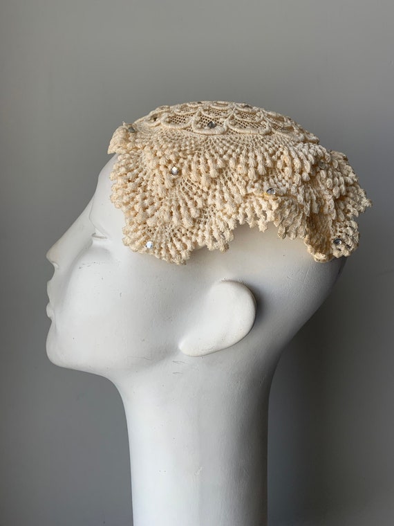 Vintage Cream Crochet Casque Hat | Vintage Womens