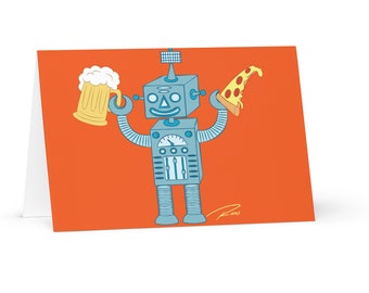 Pizza & Beer Robot Greeting card