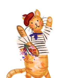 Bonpurr Cat Postcard – Parisian Cat with Baguette – Cute Travel-Themed Card