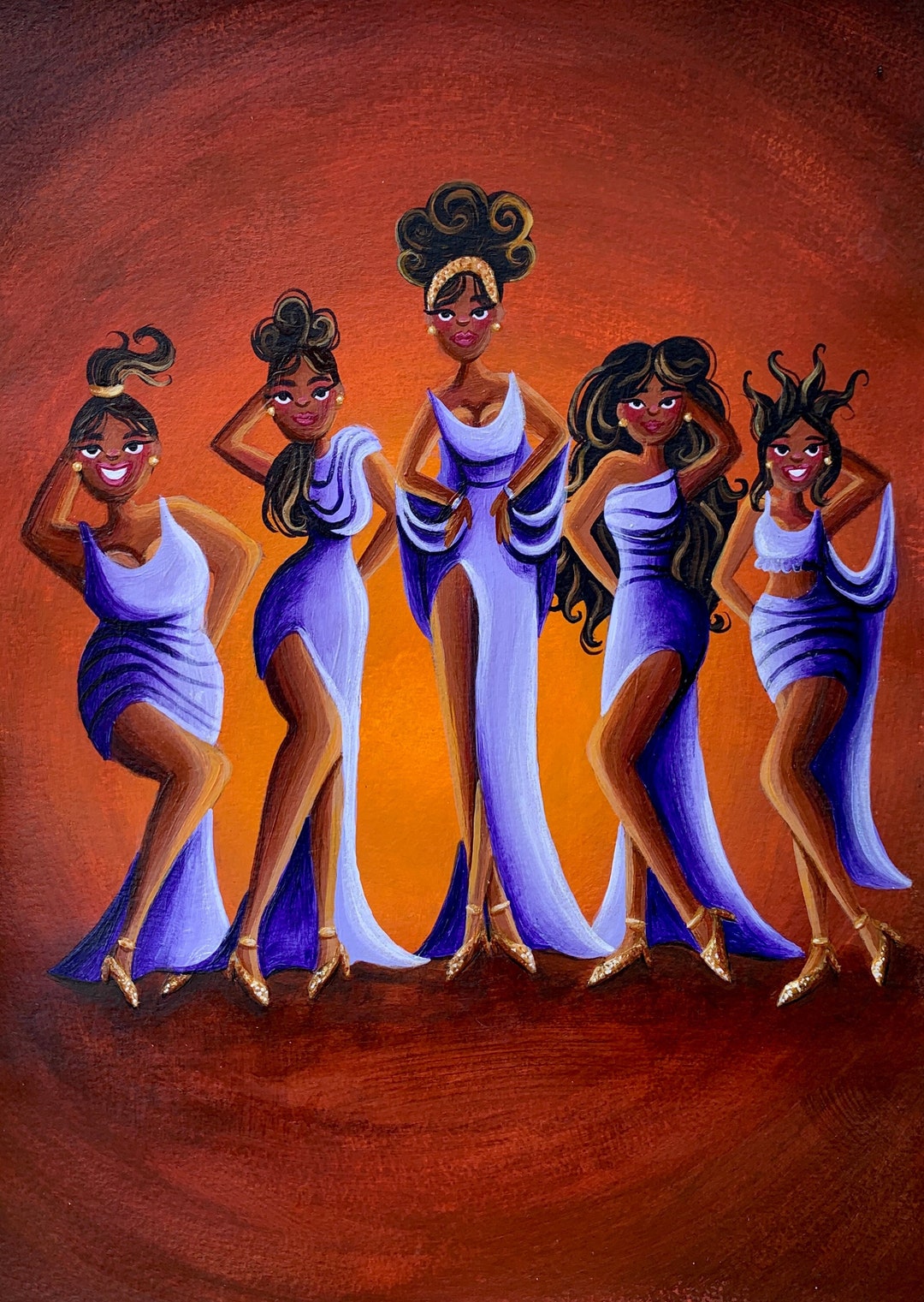 Muses From Disney's Hercules – Hand-painted Gouache & Metallic