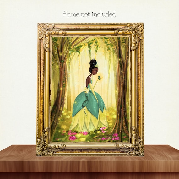 tiana wedding dress green Princess Tiana Frog Wedding Art Print – Princess And The Frog, Bayou Scene (unframed) side slit prom dress