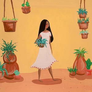Pueblo Wintergarten - Handgemalte neue mexikanische Kunstwerke - Südwest-Gouachemalerei