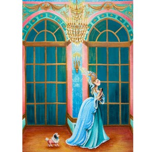 Marie, “Mops,” and Pompon – Hand-Painted Marie Antoinette Portrait – Versailles-Inspired Gouache Art