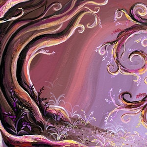 Violet Dreams – Hand-Painted Whimsical Landscape – Gouache on Watercolor Paper
