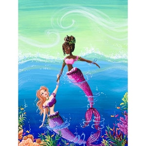 Schilderij zeemeermin besties – handgeschilderde onderwaterfantasykunst – zeemeermin 2022