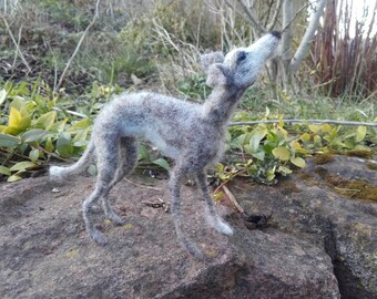 Lurcher sculpture. Needlefelted lurcher